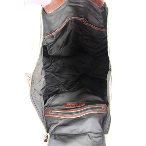 LARGE KiliKili BROWN BEIGE GENUINE LEATHER CANVAS SHOULDER BAG HANDBAG TOTE HOBO - Picture 8 of 14